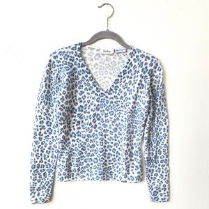 Neiman Marcus NWOT 100% Cashmere Blue Leopard Sweater